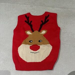 Festive Red Reindeer Knit Vest for Kids